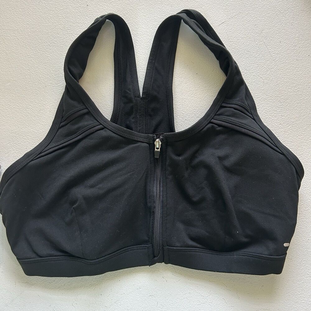 Sports Bra XL Zip Front Black Double Closure Gym Athletic Workout Comfort